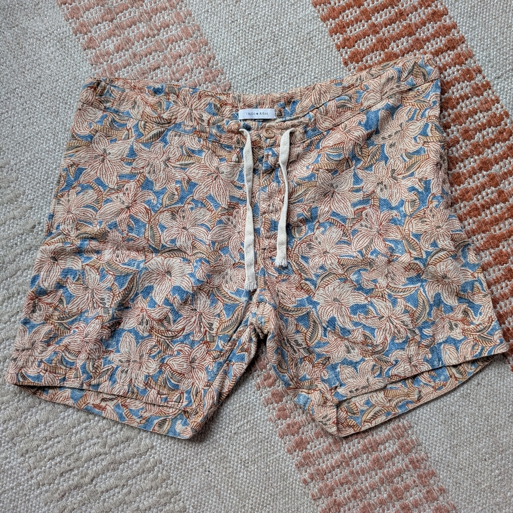 INDI + ASH Deck Shorts Men's XL Cotton Tiger Lily Floral Block Print Drawstring
